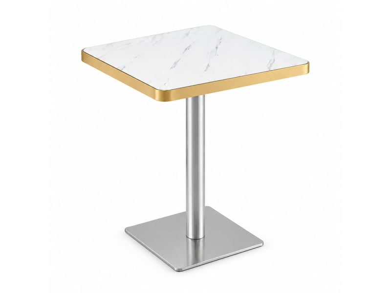  Table à manger carrée, 60x60x74 cm, effet marbre uv, repas, salle à manger, plateau mdf, piètement métal, coloris blanc  - Conforama A