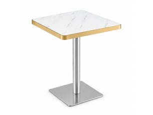 Table à manger carrée, 60x60x74 cm, effet marbre uv, repas, salle à manger, plateau mdf, piètement métal, coloris blanc