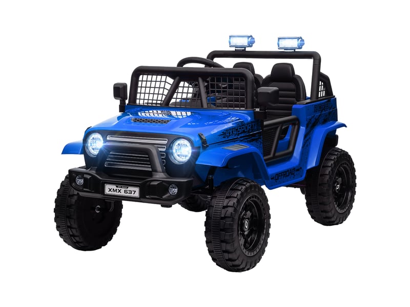  Voiture électrique pour enfants avec suspension souple, télécommande, phares led, klaxon, moteurs 12 v, en plastique et métal, bleue  - Conforama B