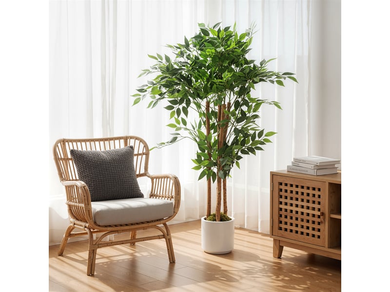  Plante artificielle de banian verte en peva et bois avec pot en pp et ciment, 55 x 55 x 120 cm  - Conforama C
