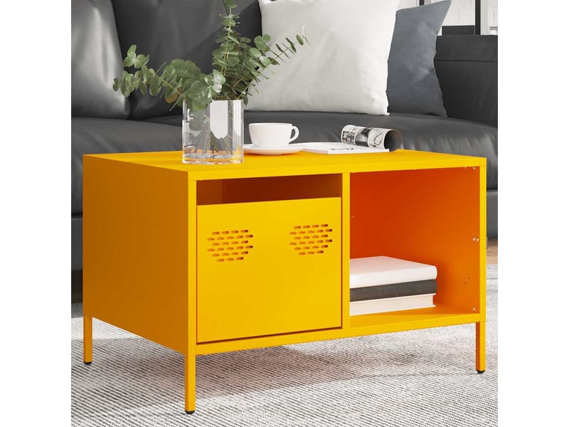  Table basse rectangulaire | table de salon jaune moutarde 68,5x50x43,5 cm acier laminé à froid  - Conforama D