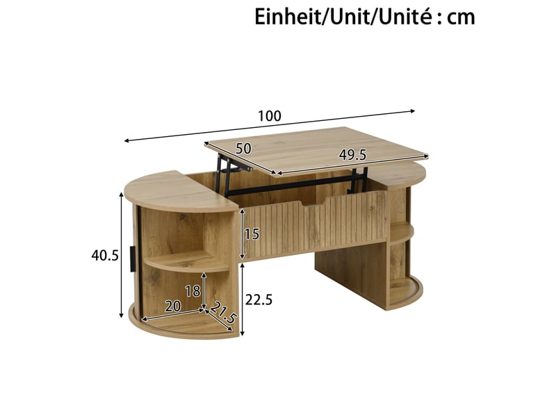  Table basse ovale 100x50x40.5 cm plateau réglable en hauteur mdf coloris chêne  - Conforama E
