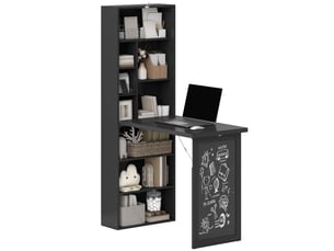Bureau pliant moderne avec étagère et tableau noir, en bois et métal, 98 x 51 x 153 cm, noir