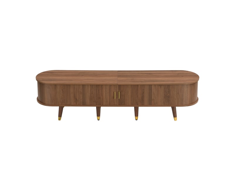  Meuble tv rotin 175 cm noyer avec porte coulissante et rangements multiples - style campagne naturel  - Conforama W