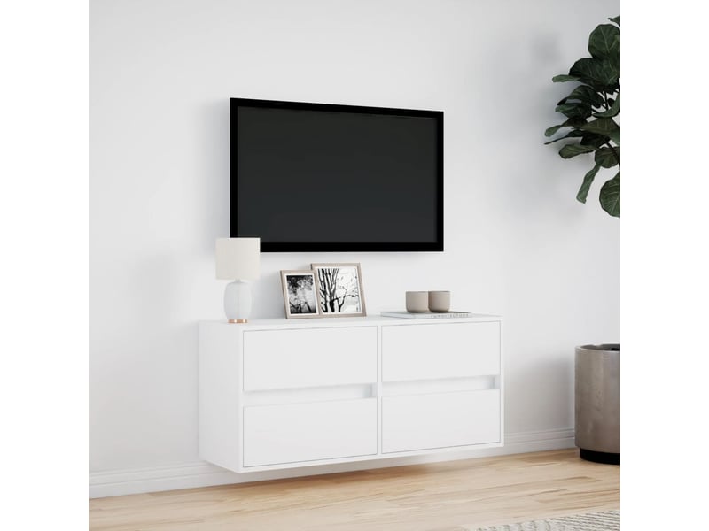 Meuble tv - banc tv - meuble de rangement mural avec lumières led blanc 100x31x45 cm - Conforama D