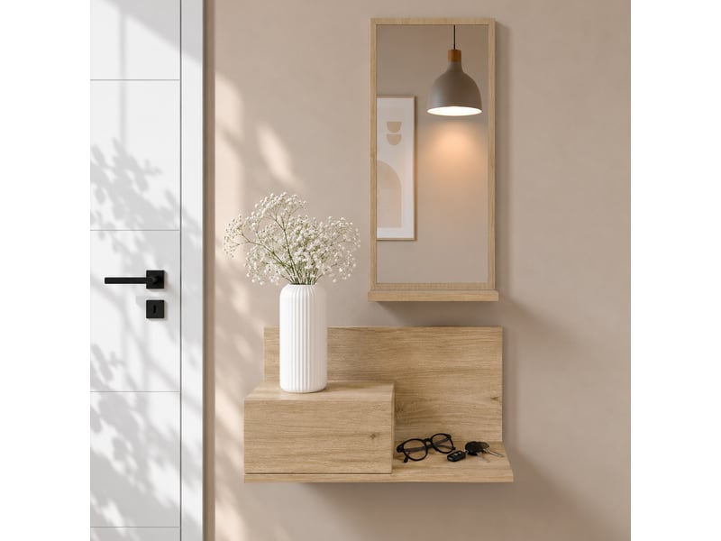  Meuble d'entrée | 1 tiroir avec miroir | console d'entrée | vestiaire | finition en couleur sonoma | 60x85,5x30cm | modèle isabela Isabela - Conforama C