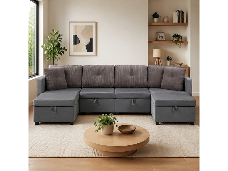  Canapé modulable 6 places en u gris antique avec rangement  - Conforama B