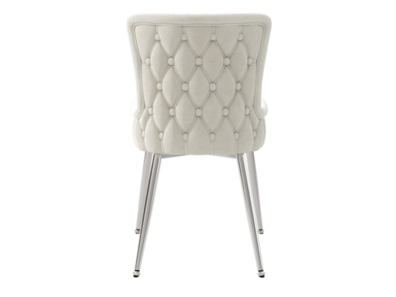  Lot de 2 chaises de salle à manger, chaise beige, tissu en velours, quatre pieds en métal argenté  - Conforama C