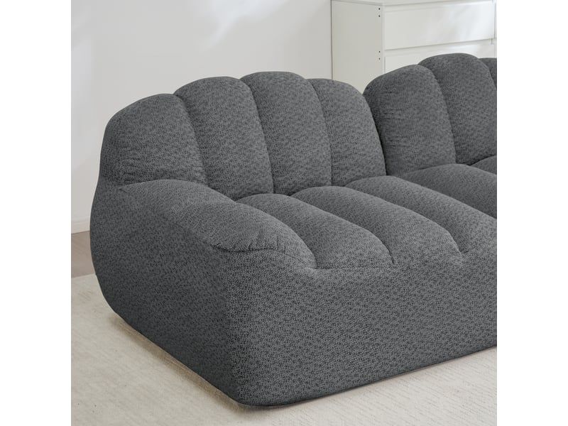  Canapé droit coquille 4 places bouclette gris – 366 x 104 x 79 cm Fay Lum - Conforama E
