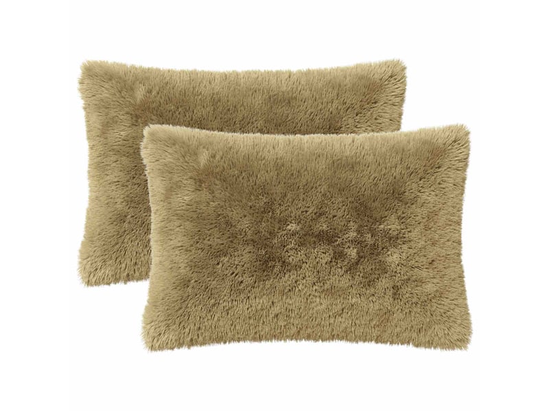  Lot de 2 coussins avec oreiller, coussins décoratifs heerlen gris clair fleece pv cf50445  - Conforama A