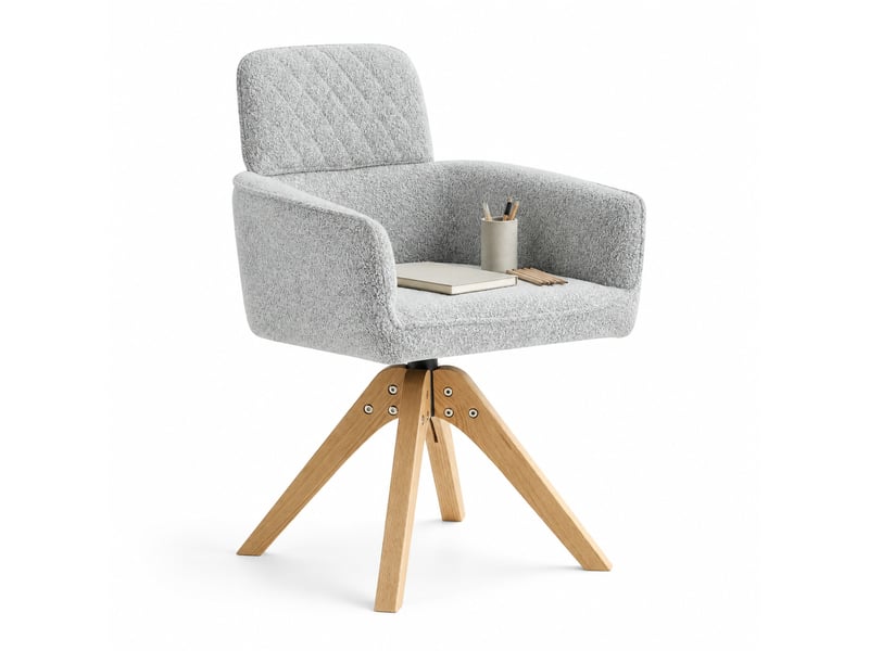  Chaises de salle à manger lot de 2 pivotantes 360°  - dossier capitonné, tissu et bois massif - gris clair  - Conforama A