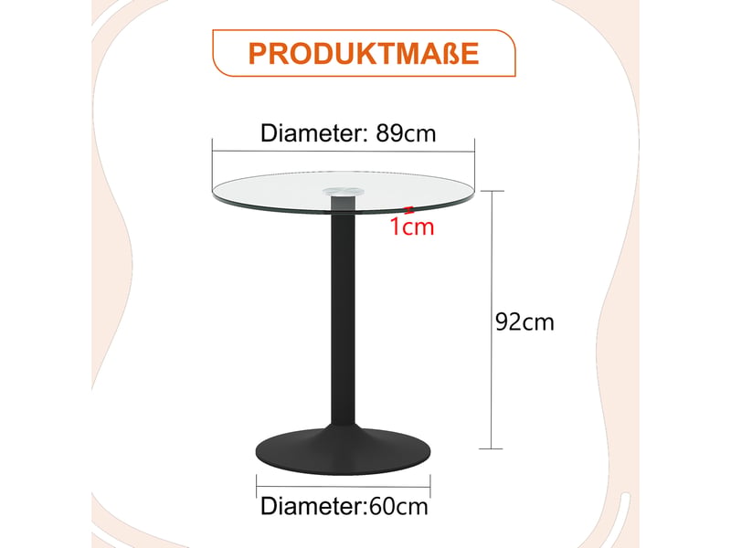  Table de bar, 89 cm, ronde table bar table haute style épuré base moderne plateau, pratique, métal, coloris transparent  - Conforama C