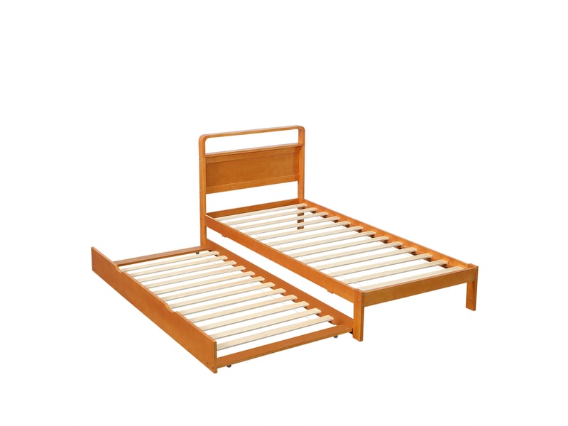  Lit en pin 90x200 cm avec lit gigogne 90x190 cm couleur bois naturel bois massif fonction 2 en 1 tête arrondie pour chambre enfant ou invités Sol Morn - Conforama A