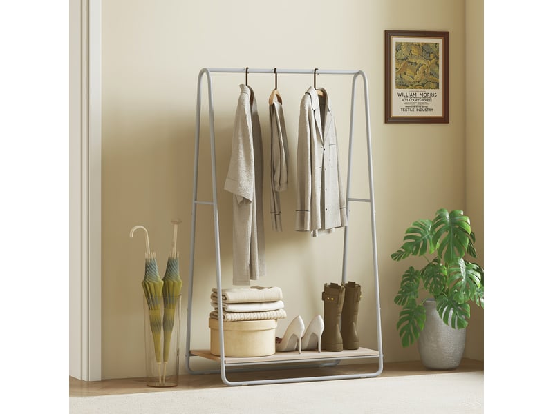  Portant à vêtement 3 en 1, portemanteau avec porte-chaussures, tringles supérieures et latérales, gris  - Conforama B