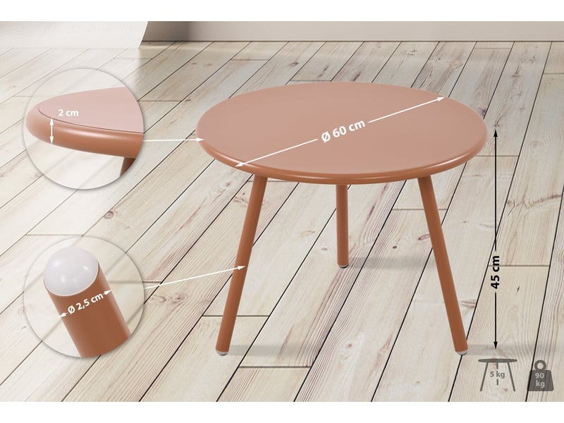 Table basse ronde intérieur extérieur en polypropylène couleur terre cuite – ø 60 cm résistante aux intempéries 10_0009237  - Conforama C