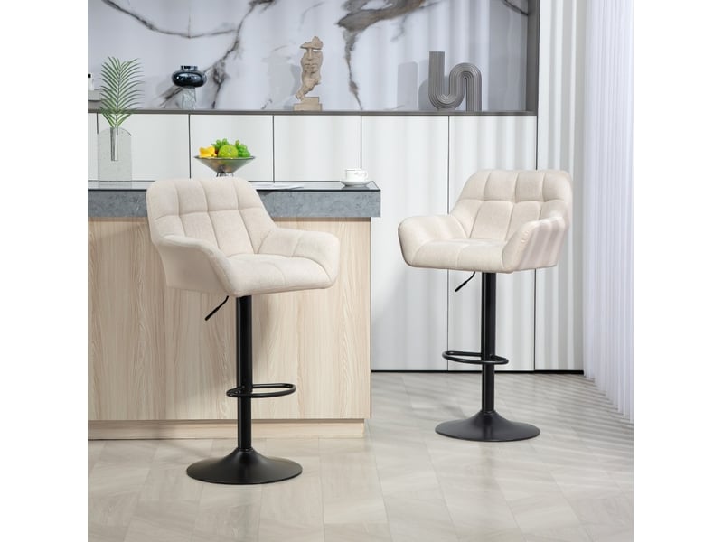  Lot de 2 tabourets de bar rétro réglables en hauteur, rotation 360°, polyuréthane (pu), crème et noir  - Conforama C