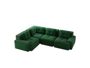 Canapé d'angle, canapé modulaire sans cadre pour salon et bureau, cord, assise profonde, sans montage, design antidérapant, vert