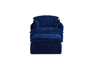 Fauteuil cloud bleu en velours côtelé avec pouf, mousse haute densité, idéal pour les petits espaces