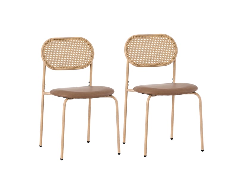  Lot de 2 chaises de salle à manger en rotin marron, pieds métal, design moderne  - Conforama E