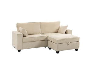 Canapé d'angle droit fixe <strong>WISHDOR</strong> <strong></strong> 3 places Velours côtelé beige avec coffre de rangement