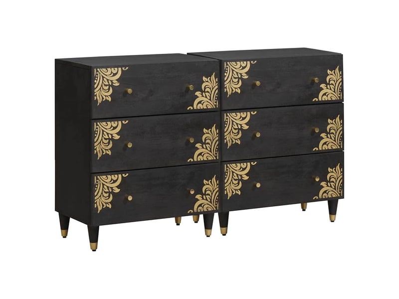  Buffet - bahut - meuble de rangement 2 pc 60 x 33 x 75 cm bois de mangue massif noir  - Conforama A