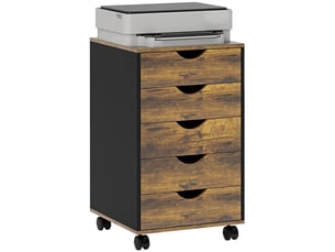 Caisson bureau mobile, meuble rangement sur roulettes avec 5 tiroirs, bois, 40 x 40 x 67 cm, marron
