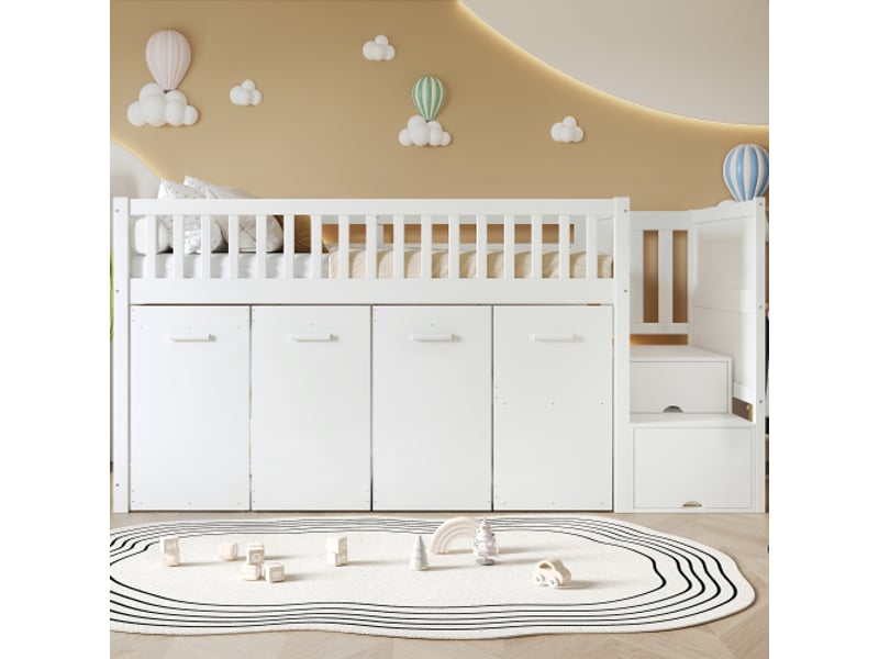  Lit mezzanine 90x200 cm coloris blanc pin lit enfant blanc - Conforama D