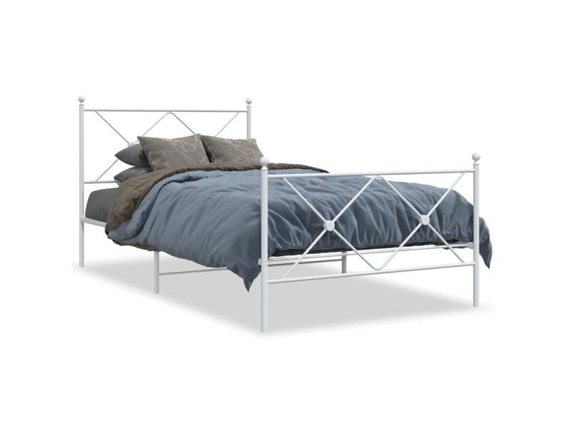  Lit simple- lit adulte -  cadre de lit métal sans matelas et pied de lit blanc 100x200 cm  - Conforama A