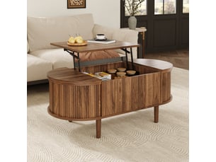 Table basse 100x48x53,5 cm, plateau escamotable, espace de rangement, style vintage, pour salon, en bois et mdf, noyer