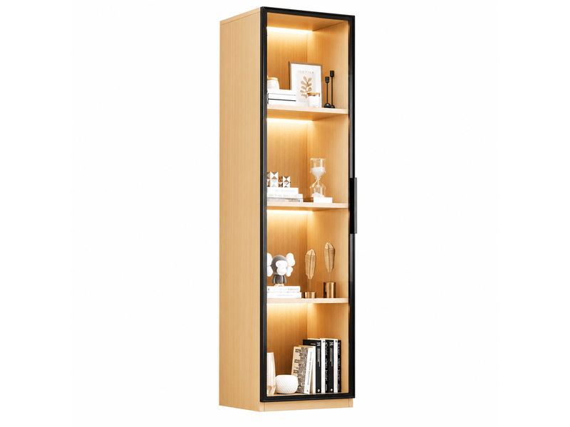  Vitrine etroite avec porte en verre 40x40x165 cm mdf effet chene led  - Conforama A