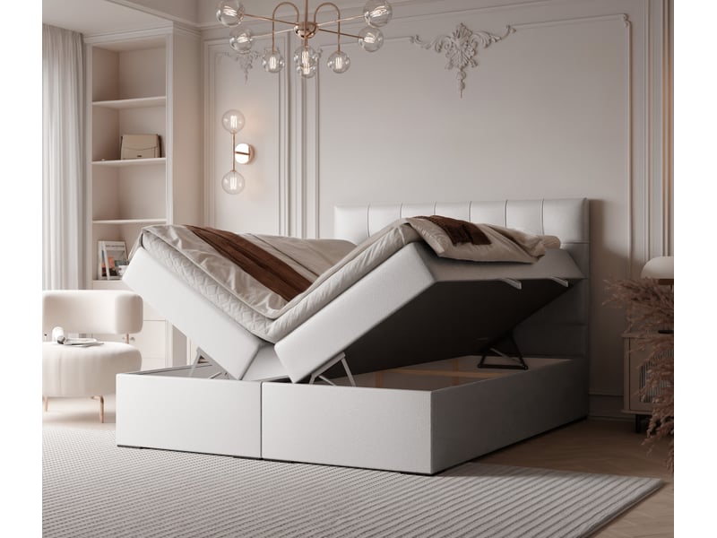 Lit adulte imperial - 160x200 cm - matelas ressorts + surmatelas - coffre de rangement - éco-cuir résistant blanc IMPERIAL - Conforama C