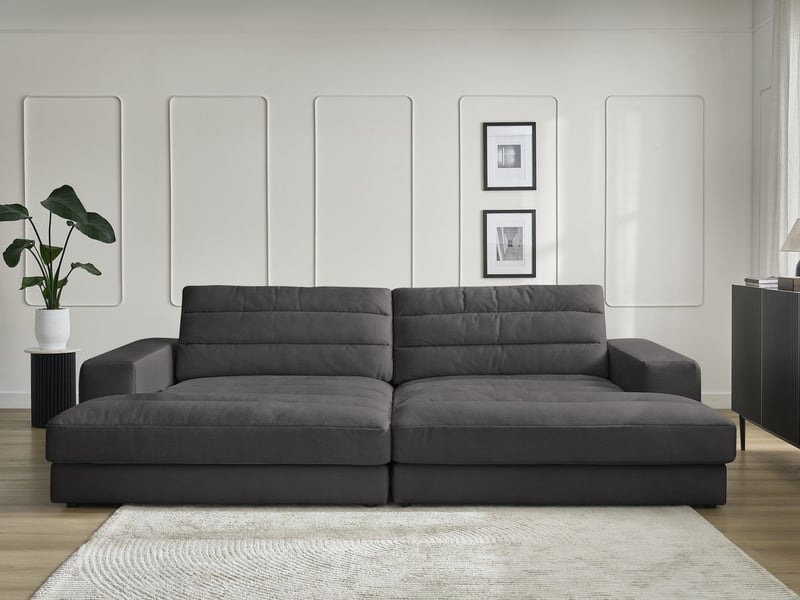 Bobochic canapé droit fixe 4 places sierra assise profonde velours noir SIERRA - Conforama C