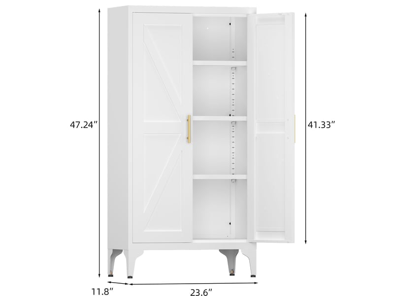  Buffet haut 120x60x30 cm, en métal avec 2 portes et tablettes réglables, style moderne, pour la maison, coloris blanc  - Conforama C