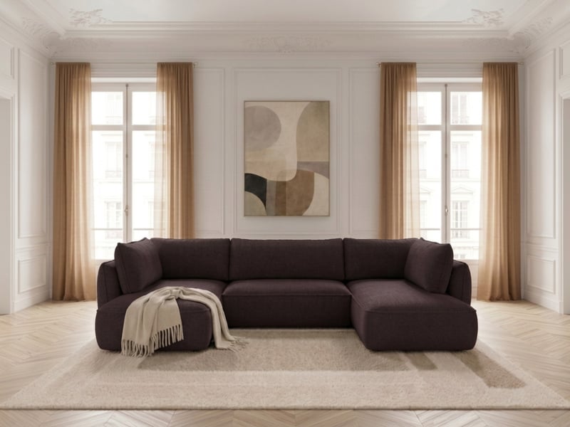 Bobochic canapé d'angle panoramique convertible esmee tissu chenille violet angle gauche ESMEE - Conforama C