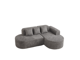 Canapé d'angle 222x157 cm – anthracite – chenille, méridienne droite, 3 coussins, 3 places, confort ferme