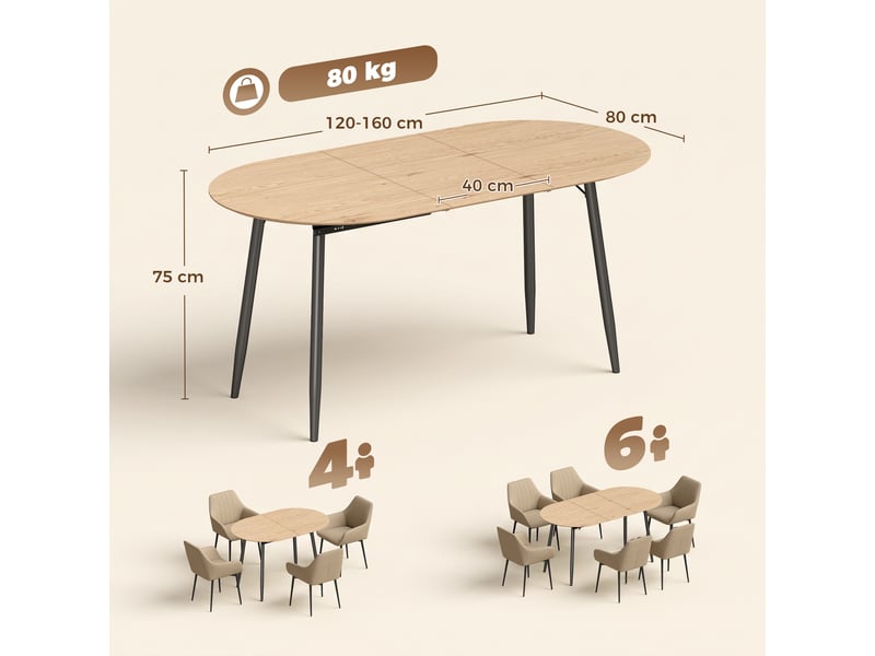  Table à manger extensible ovale 4-6 pers. Design industriel  - Conforama C