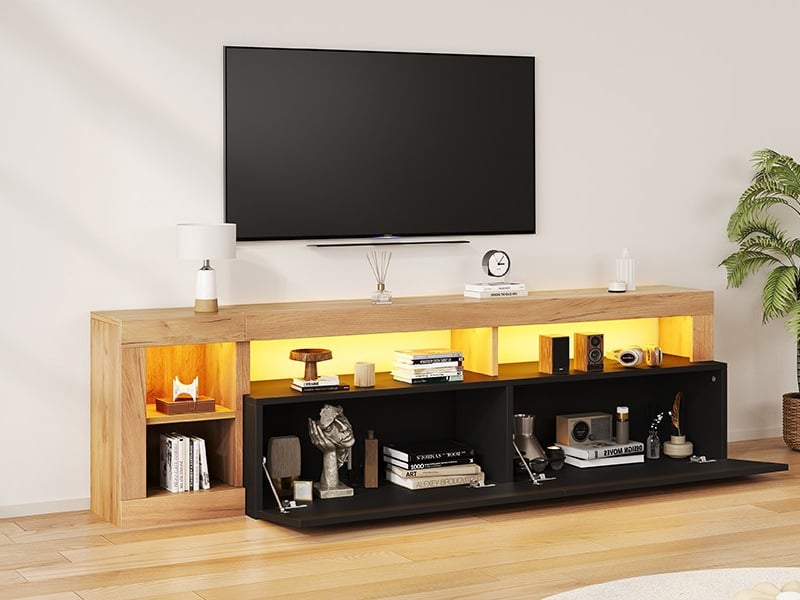  Meuble tv bas 184 cm, finition noir, avec éclairage led  - Conforama B