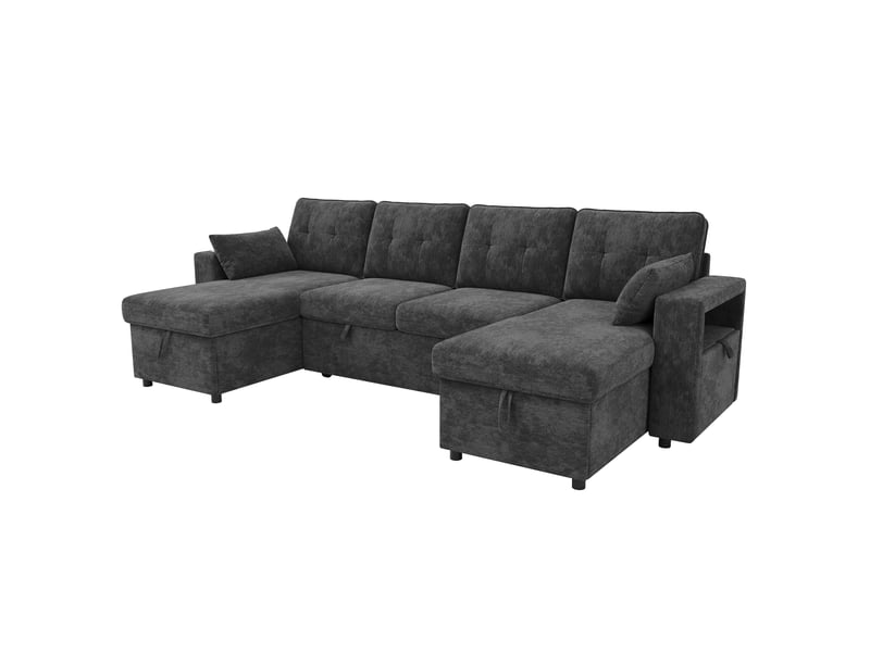  Canapé modulable convertible 4 places en u 273 cm, double méridienne, 2 coffres de rangement, led tactiles, usbtype-c, tissu chenille, gris Luxe haut de gamme - Conforama A