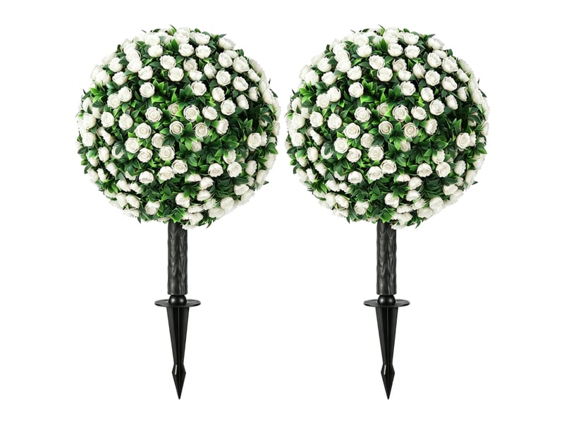 Mur vegetal artificiel lot de 2 boules de roses sur tige résistantes aux uv pour extérieur en polyéthylène blanc 55 cm - Conforama A