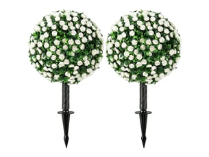 Mur vegetal artificiel lot de 2 boules de roses sur tige résistantes aux uv pour extérieur en polyéthylène blanc 55 cm
