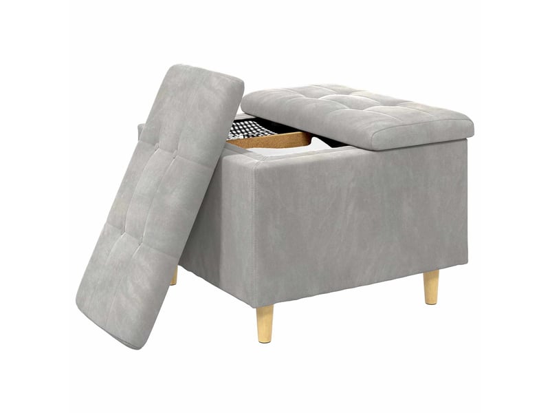  Ottoman, repose pied salon avec rangement gris clair 60x60x45 cm velours  - Conforama C
