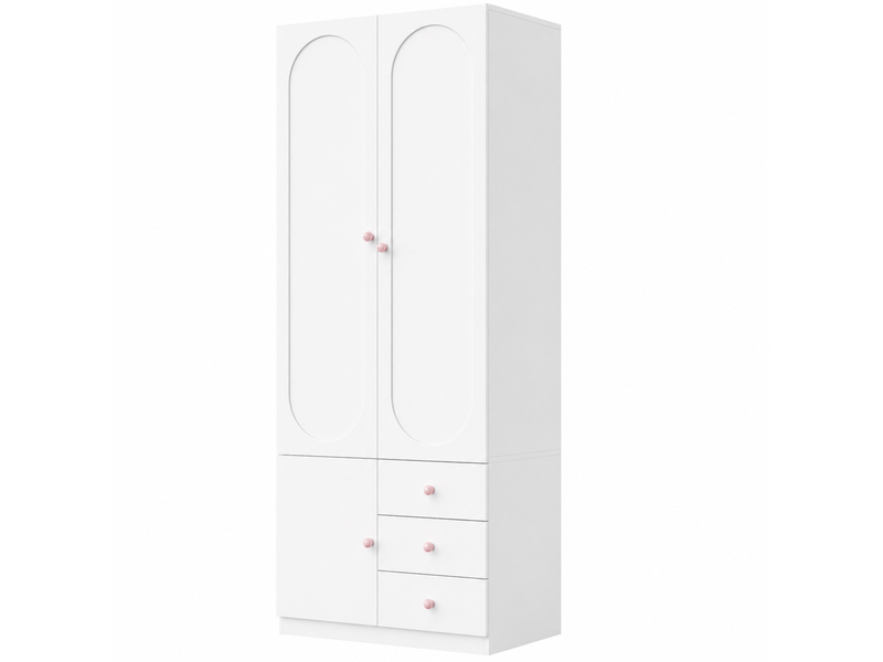  Armoire enfant tcqpz 80 x 50 x 200 cm avec penderie 3 tiroirs rangement mdf blanc  - Conforama A