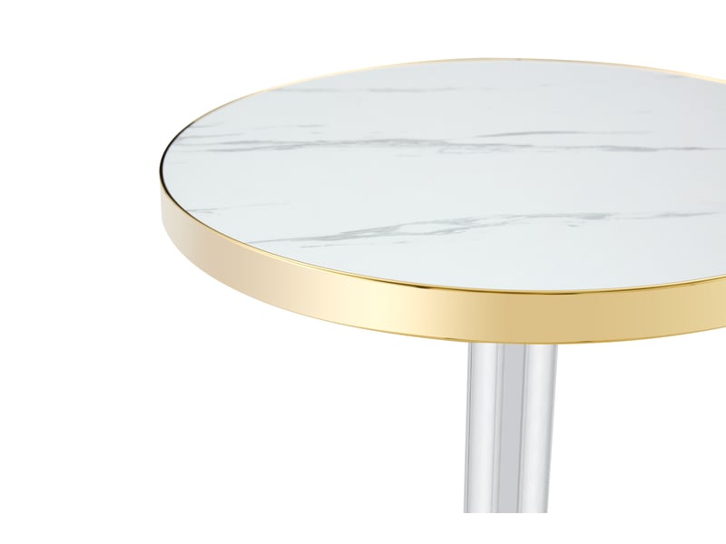  Table basse ronde, avec pied central, plateau effet marbre et bord métal doré, salon, mdf, blanc, 60 × 73.7 cm  - Conforama D