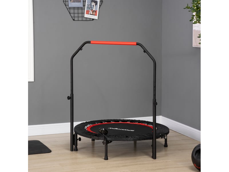 Mini-trampoline fitness 102 cm noir avec moniteur lcd et poignée réglable, pliable pour l'entraînement à domicile - Conforama B