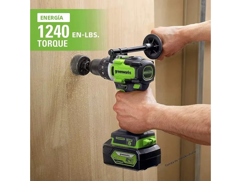  Perceuse-visseuse sans fil greenworks – 24 v, mandrin métallique 12 pouce, course de 800 pouces, 21 positions d'embrayage, batterie incluse  - Conforama E