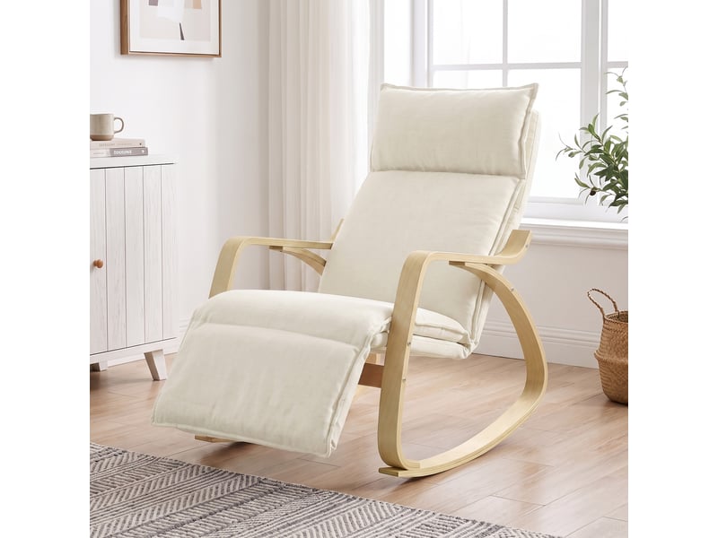  Fauteuil à bascule avec repose-pieds réglable à 5 positions, blanc crème  - Conforama D