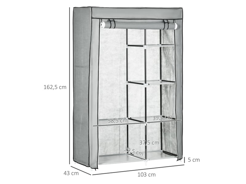  Armoire 103x43x162,5 cm 6 compartiments 1 barre de suspension métal gris  - Conforama C
