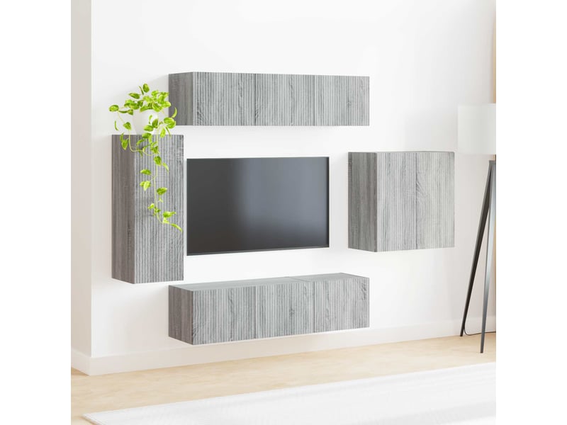  Ensemble de meuble tv - banc tv - meuble de rangement mural 6 pcs gris sonoma  - Conforama D