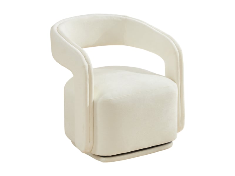  Fauteuil 70x65,5x74 cm, pivotant 360°, design tonneau, confort ergonomique, tissu chenille, canapé une place, blanc  - Conforama A