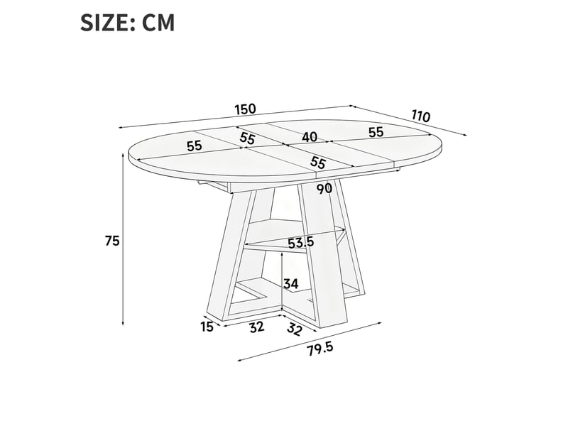 Table de salle à manger extensible pour 4 à 6 personnes avec rangement intégré, ronde, en mdf noir effet bois - Conforama E